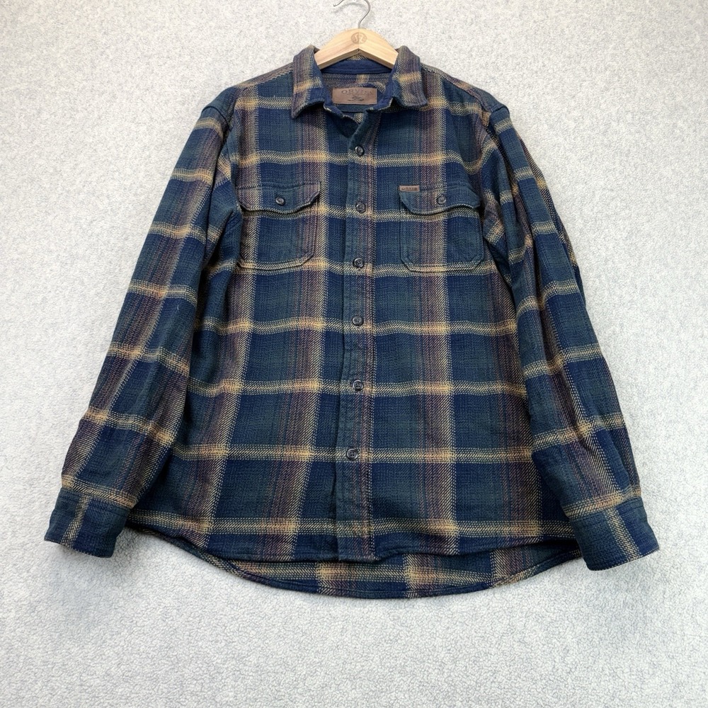 Orvis Men's Plaid Flannel Shirt Jacket Blue Green Brown Heavyweight Outdoor L
